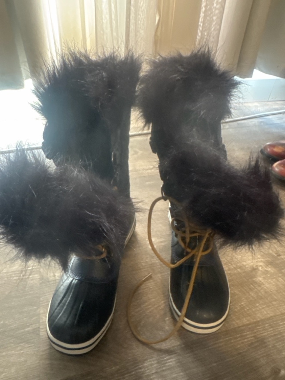 Sorel Navy Faux-Fur Lace-Up Winter Rain Boots for Women